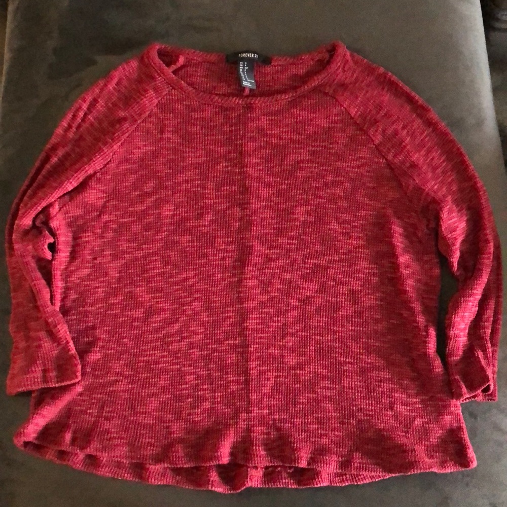 Forever 21 Burgundy 3/4 Sleeve Knit Crop Top